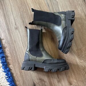 Ganni Olive and Black Leather Boots